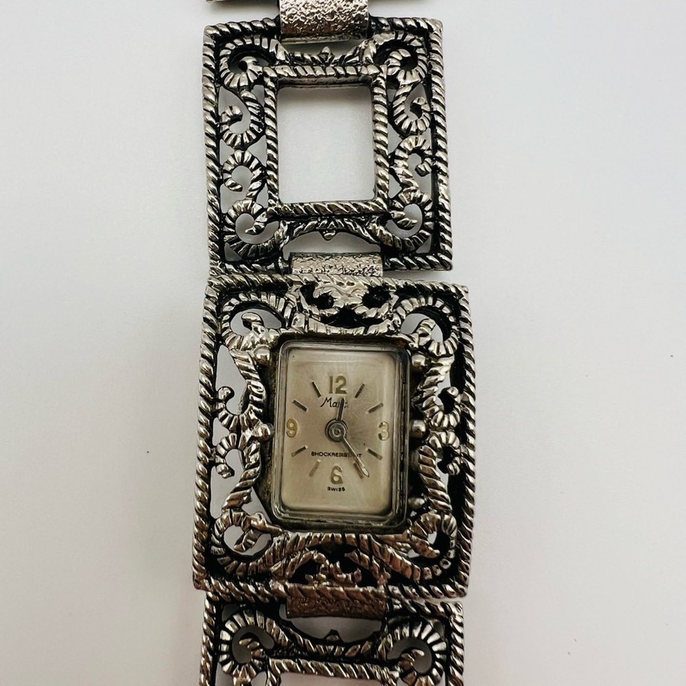 Vintage Marly Silver-Tone Filigree Link Bracelet Watch (Needs Battery)